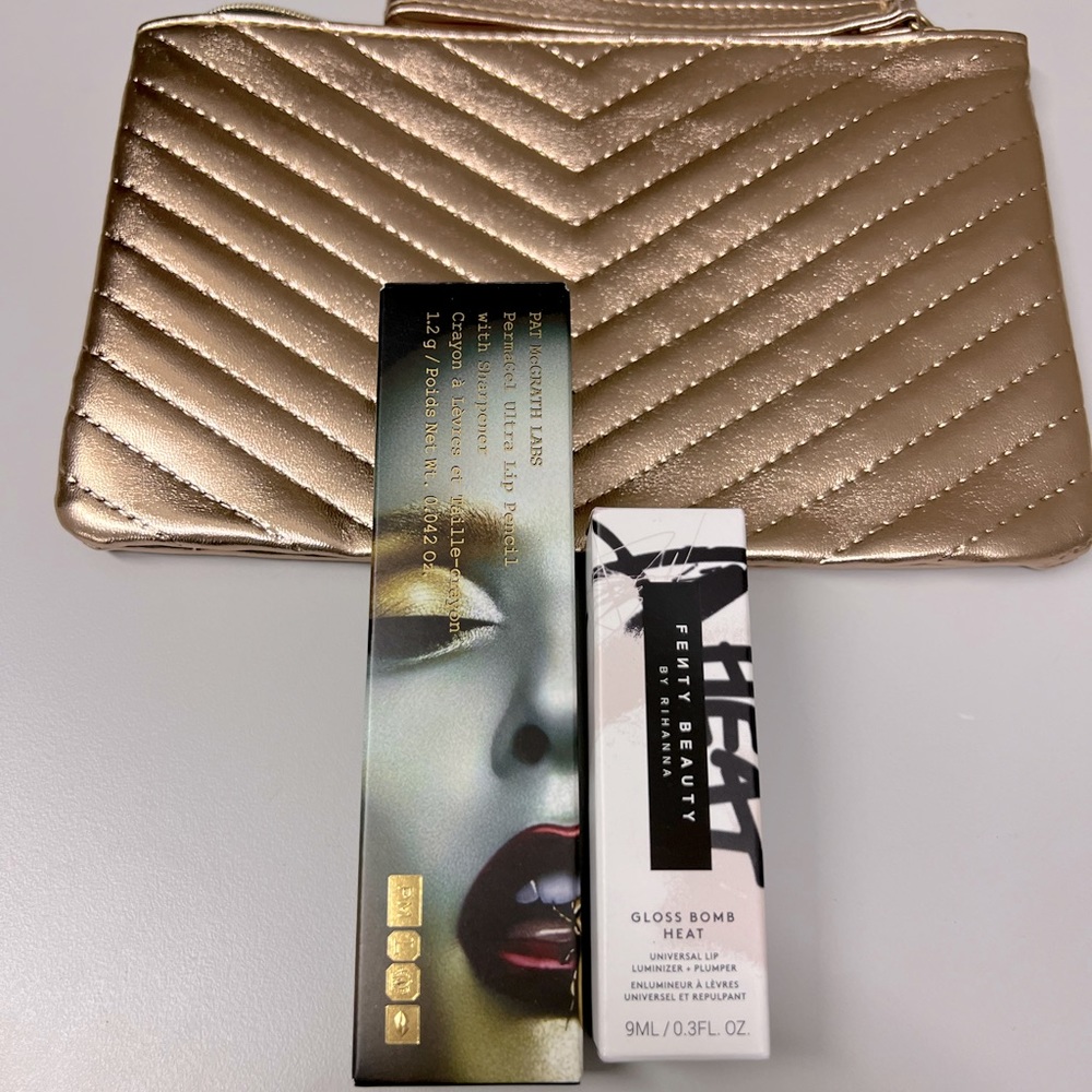 NEW Fenty Gloss Bomb Lemon Lava + Pat McGrath Lip Pencil Buff + Cosmetic Bag
